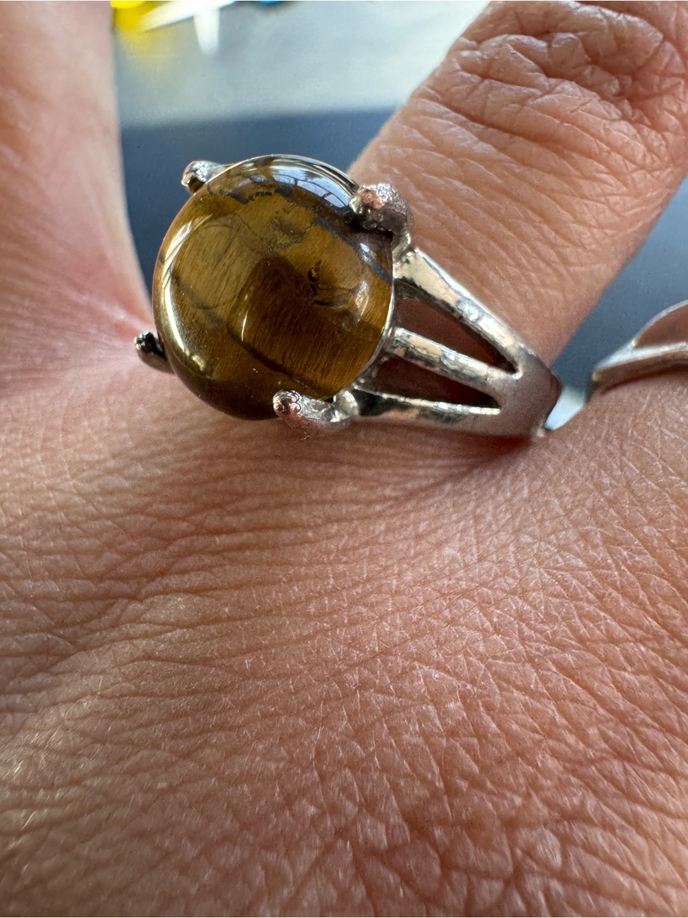Sterling Silver Tiger's Eye Cabochon Ring - Brown